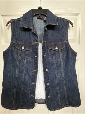 Dark Wash Denim Vest with Button Front